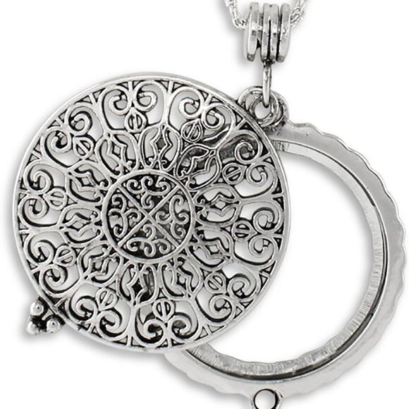 Filigree Magnifying Glass Necklace 30in Silver Tone Silver Alloy Jewelry - Picture 1 of 5